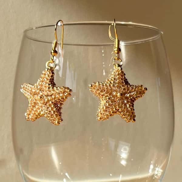 Beaded Starfish Earrings in Gold, Elegant Handmade Jewelry, Unique Gift for Mom or Friends