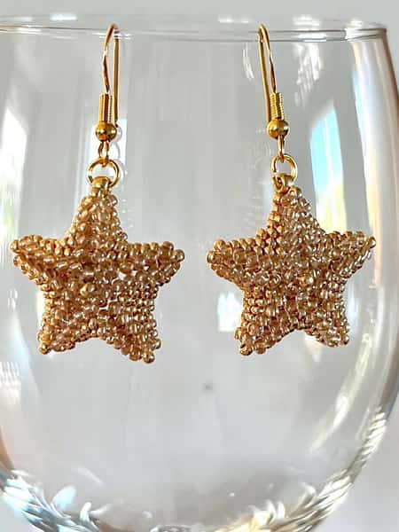 Beaded Starfish Earrings in Gold, Elegant Handmade Jewelry, Unique Gift for Mom or Friends