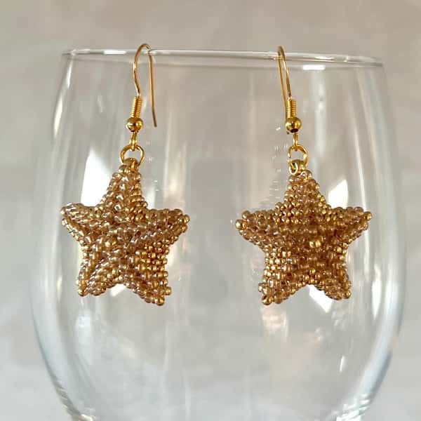 Beaded Starfish Earrings in Gold, Elegant Handmade Jewelry, Unique Gift for Mom or Friends