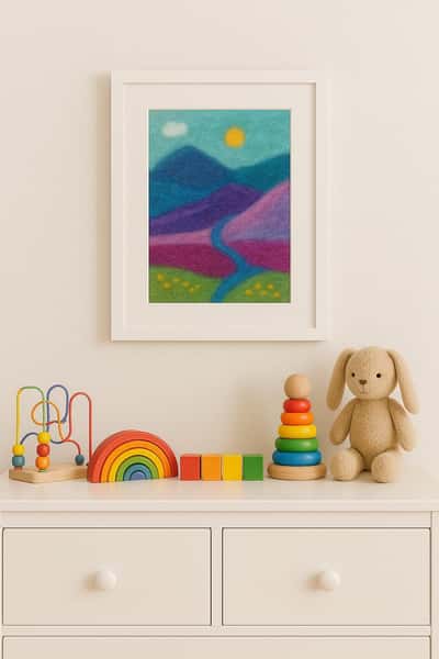 Landscape Felted Art | Unique Wall Decor, Heartwarming Gift & Creative Kid’s Decoration, Felt Tapestry for Nursery