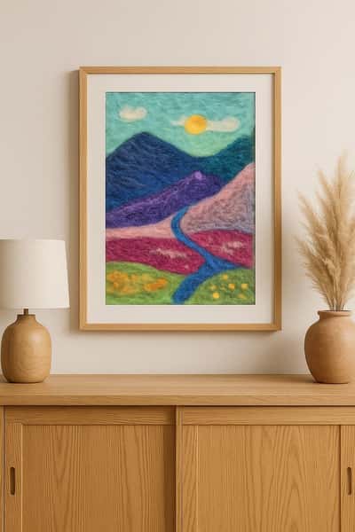 Landscape Felted Art | Unique Wall Decor, Heartwarming Gift & Creative Kid’s Decoration, Felt Tapestry for Nursery