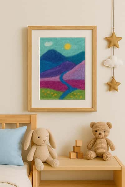 Landscape Felted Art | Unique Wall Decor, Heartwarming Gift & Creative Kid’s Decoration, Felt Tapestry for Nursery