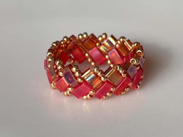 Beaded Earrings in Red & Gold, Elegant Handmade Jewelry, Unique Gift for Mom or Friends,