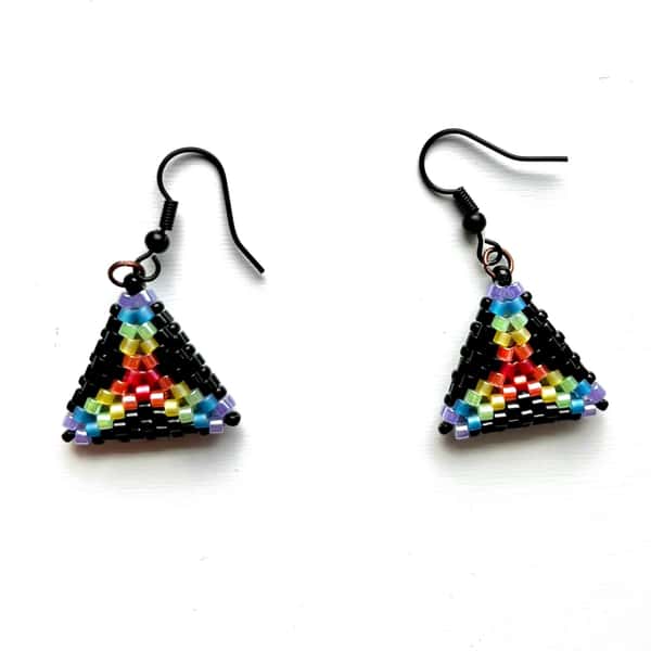 Handmade beaded pride earrings in black nd rainbow  colors, lightweight earrings with Miyuki Delica beads, hypoalergenic hooks