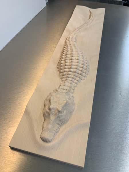 Cnc 3D utskuren krokodil i Björk
