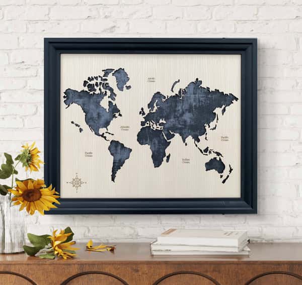 Världskarta 3D i Ask och svart bakgrund