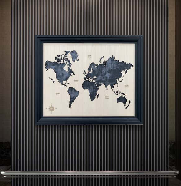 Världskarta 3D i Ask och svart bakgrund