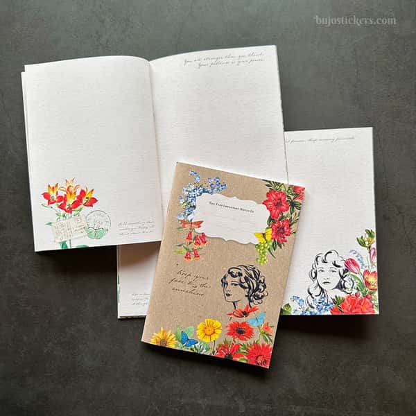 Skrivhäfte och stickers – Flora vintage B6