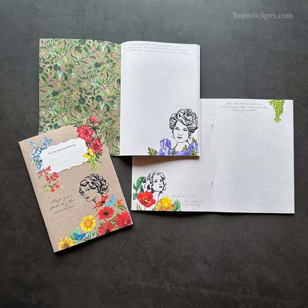 Skrivhäfte och stickers – Flora vintage B6
