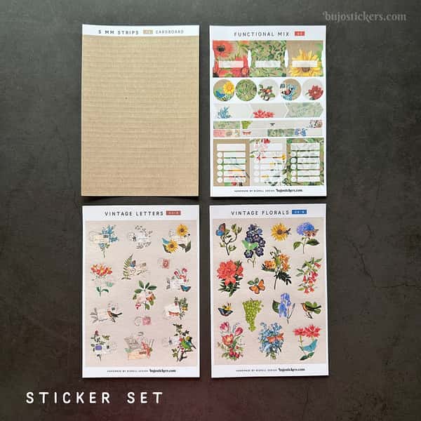Skrivhäfte och stickers – Flora vintage B6