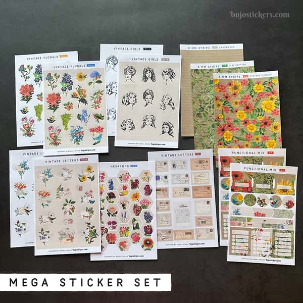 Skrivhäfte och stickers – Flora vintage B6