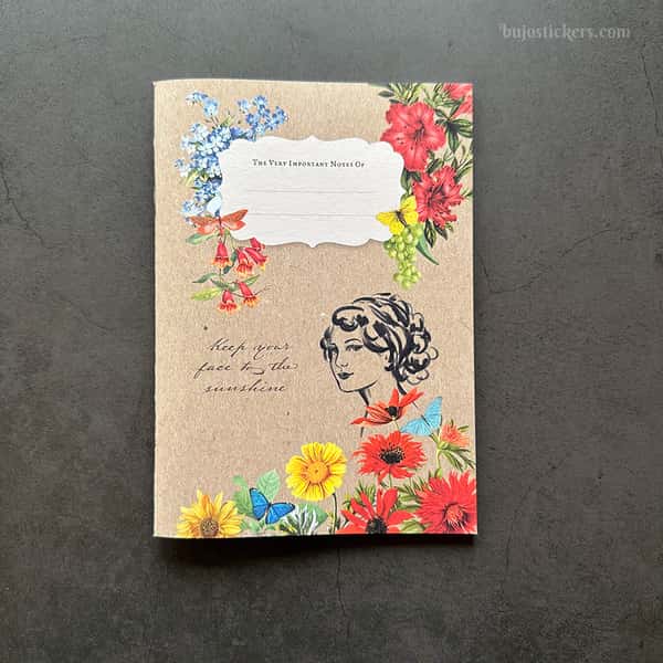 Skrivhäfte och stickers – Flora vintage B6