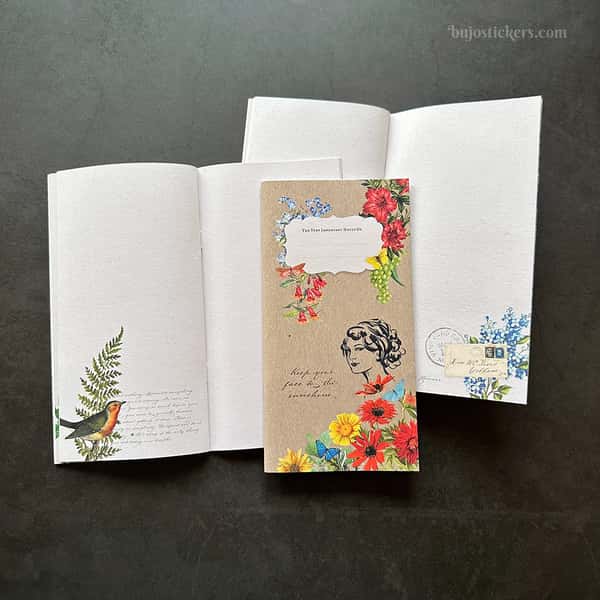 Skrivhäfte och stickers – Flora vintage Traveler's notebook regular