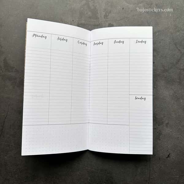 Odaterad veckokalender. Häftad Traveler's notebooks insert Regular/standard