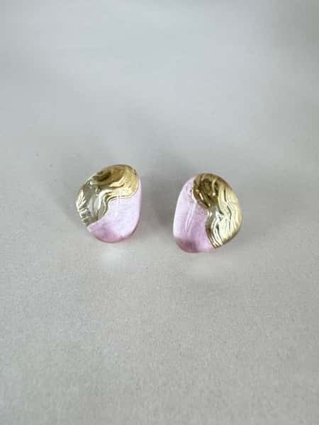 Pink and gold stud earrings with hypoallergenic steel posts