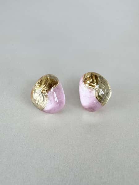 Pink and gold stud earrings with hypoallergenic steel posts