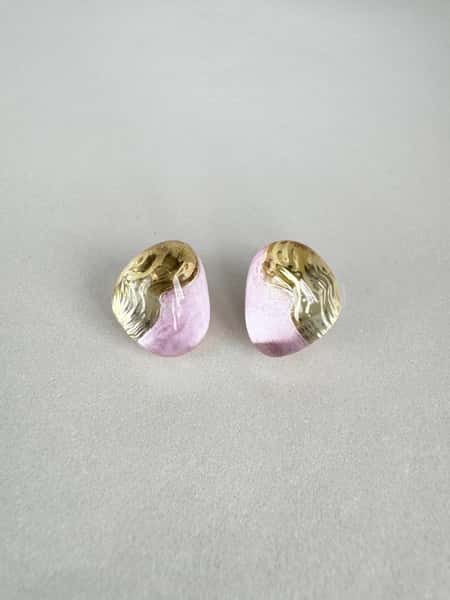 Pink and gold stud earrings with hypoallergenic steel posts