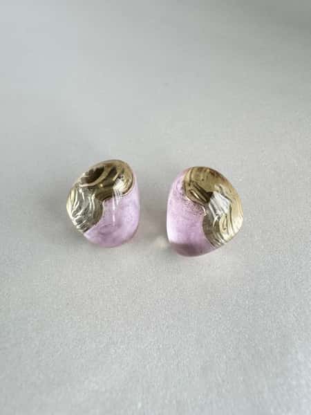 Pink and gold stud earrings with hypoallergenic steel posts
