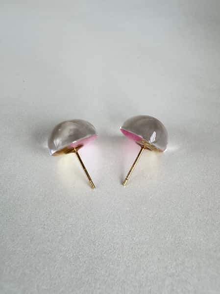 Pink and gold stud earrings with hypoallergenic steel posts