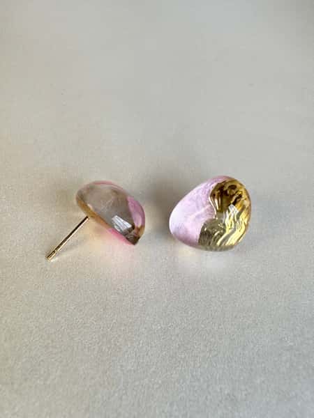 Pink and gold stud earrings with hypoallergenic steel posts