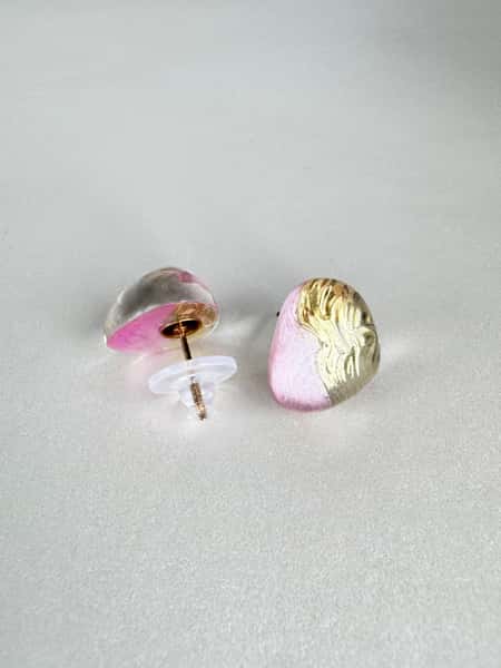 Pink and gold stud earrings with hypoallergenic steel posts