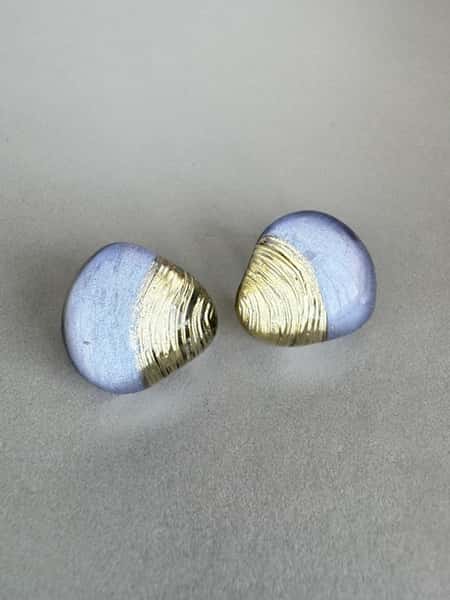 Light blue and gold stud earrings with hypoallergenic steel posts