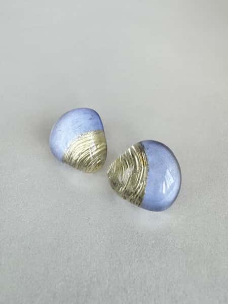 Light blue and gold stud earrings with hypoallergenic steel posts