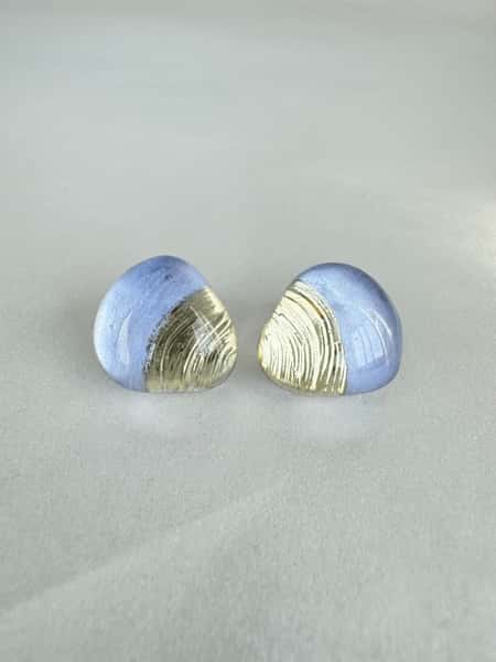 Light blue and gold stud earrings with hypoallergenic steel posts