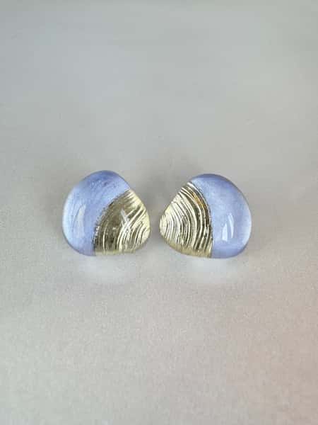 Light blue and gold stud earrings with hypoallergenic steel posts