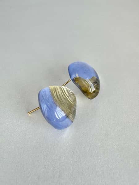 Light blue and gold stud earrings with hypoallergenic steel posts