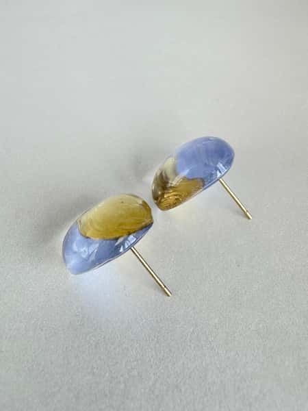 Light blue and gold stud earrings with hypoallergenic steel posts