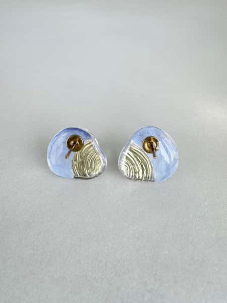 Light blue and gold stud earrings with hypoallergenic steel posts