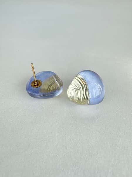 Light blue and gold stud earrings with hypoallergenic steel posts