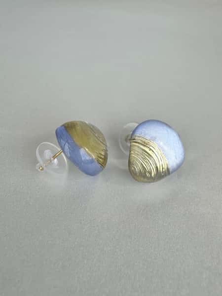 Light blue and gold stud earrings with hypoallergenic steel posts