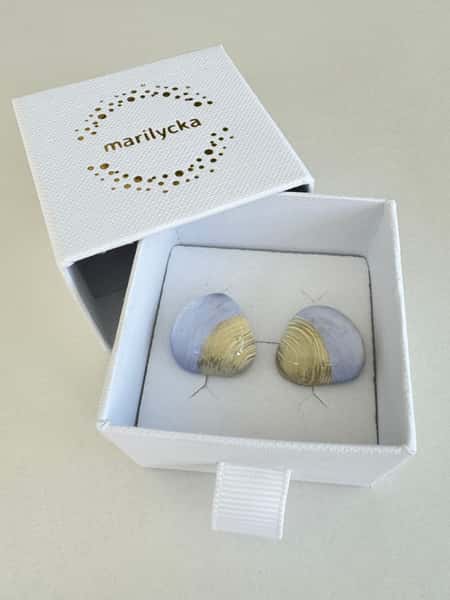 Light blue and gold stud earrings with hypoallergenic steel posts