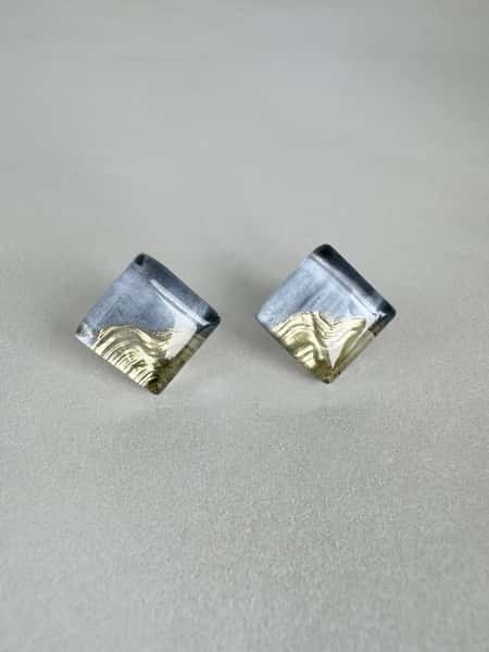 Grey and gold stud earrings with hypoallergenic titanium posts