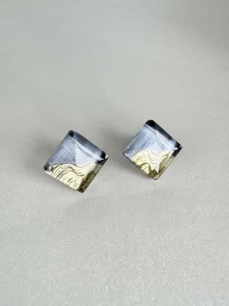 Grey and gold stud earrings with hypoallergenic titanium posts