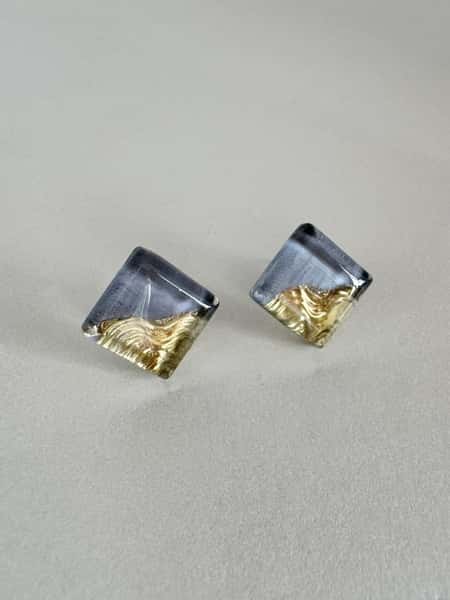 Grey and gold stud earrings with hypoallergenic titanium posts