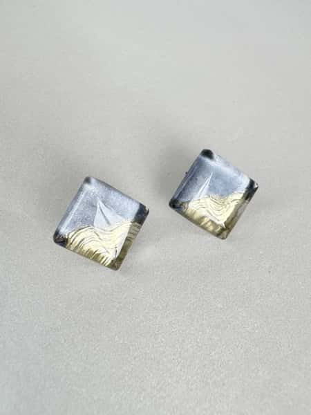 Grey and gold stud earrings with hypoallergenic titanium posts