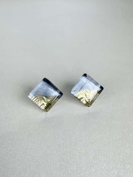 Grey and gold stud earrings with hypoallergenic titanium posts