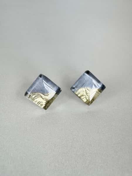 Grey and gold stud earrings with hypoallergenic titanium posts