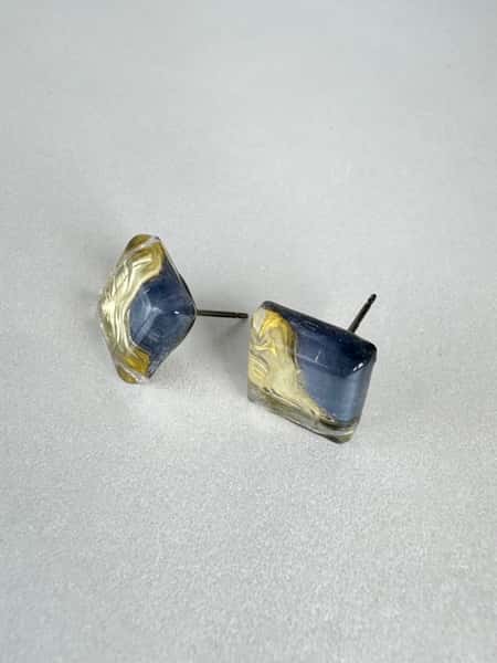 Grey and gold stud earrings with hypoallergenic titanium posts