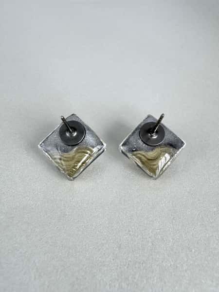 Grey and gold stud earrings with hypoallergenic titanium posts