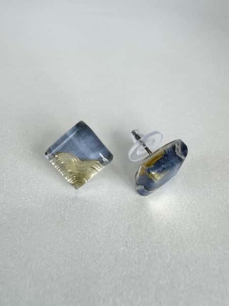 Grey and gold stud earrings with hypoallergenic titanium posts