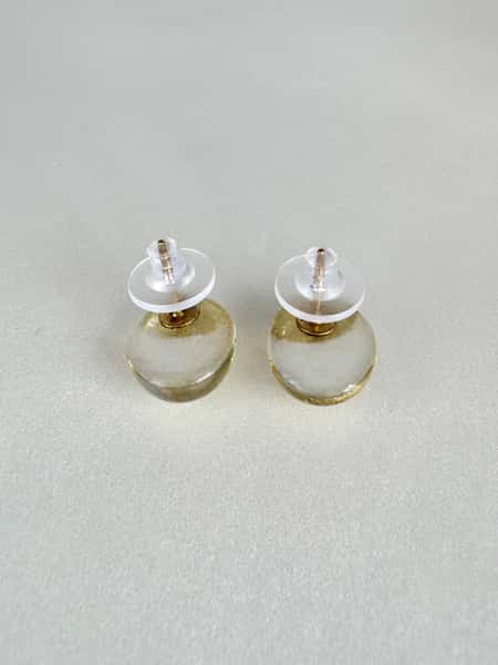 Pearlescent white and gold stud earrings with hypoallergenic steel posts