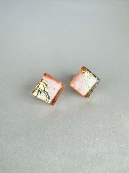 Peach and gold stud earrings with hypoallergenic steel posts
