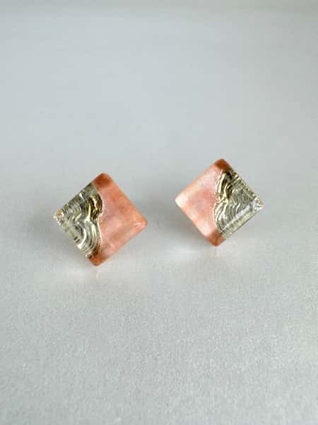 Peach and gold stud earrings with hypoallergenic steel posts