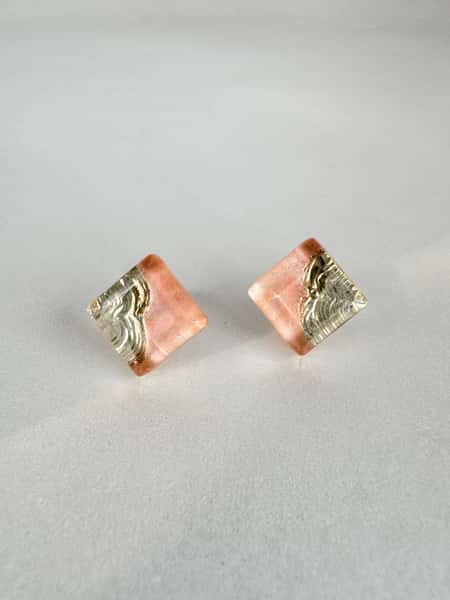 Peach and gold stud earrings with hypoallergenic steel posts