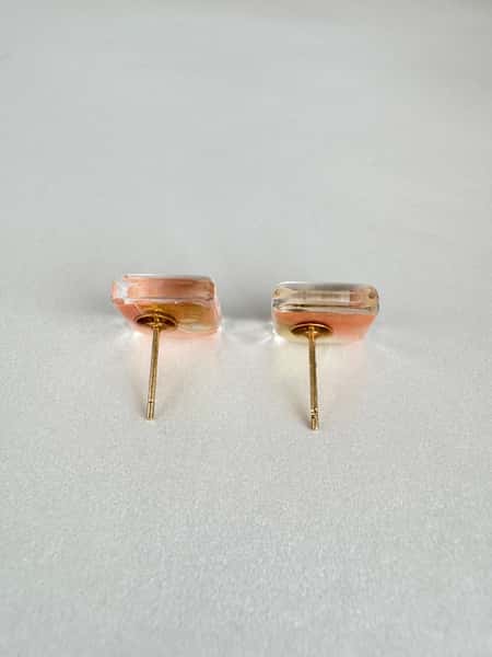 Peach and gold stud earrings with hypoallergenic steel posts