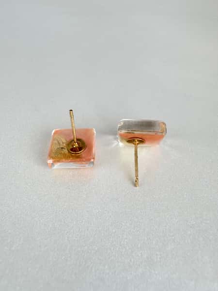 Peach and gold stud earrings with hypoallergenic steel posts
